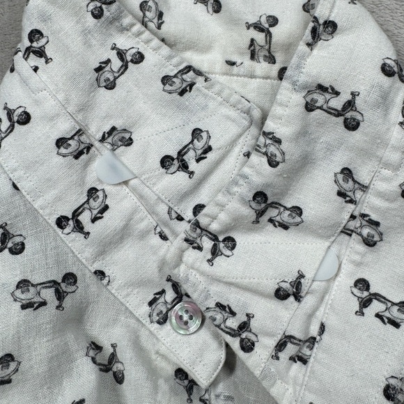 Maurizio Baldassari Men’s Novelty Moped Scooter White Black Button Up Shirt L - Picture 6 of 16